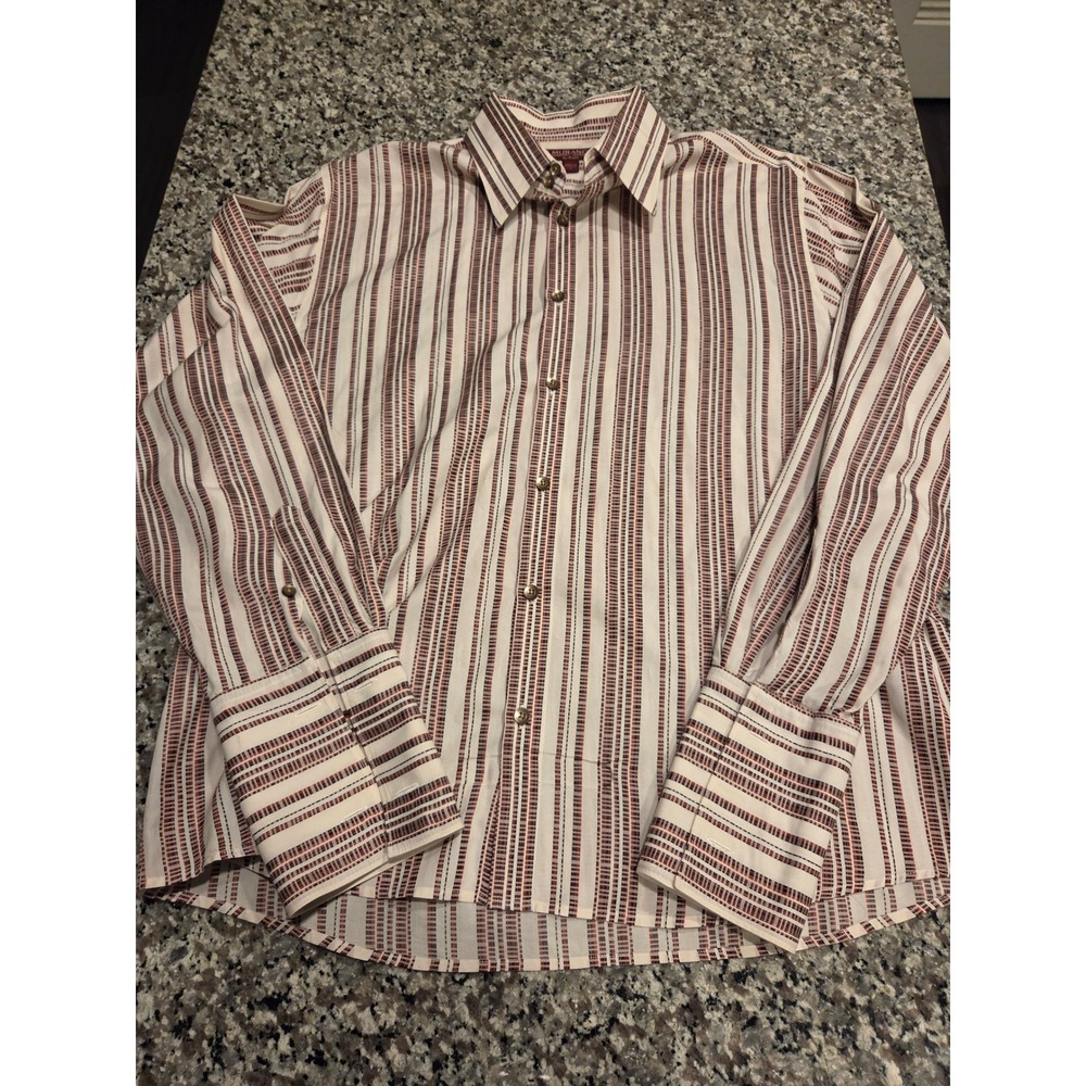 Murano by Raffi Button Down Shirt Mens Large White Red Striped French Cuffs